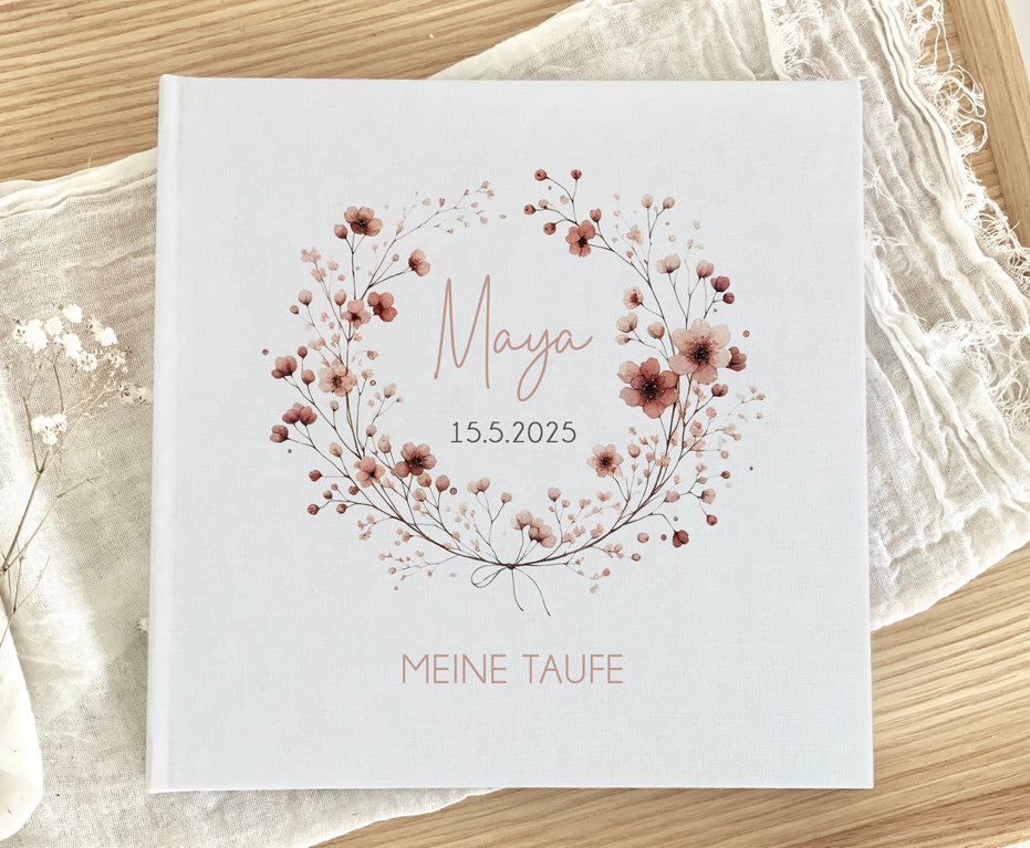 Taufkerze „Maya" mit Trockenblumen