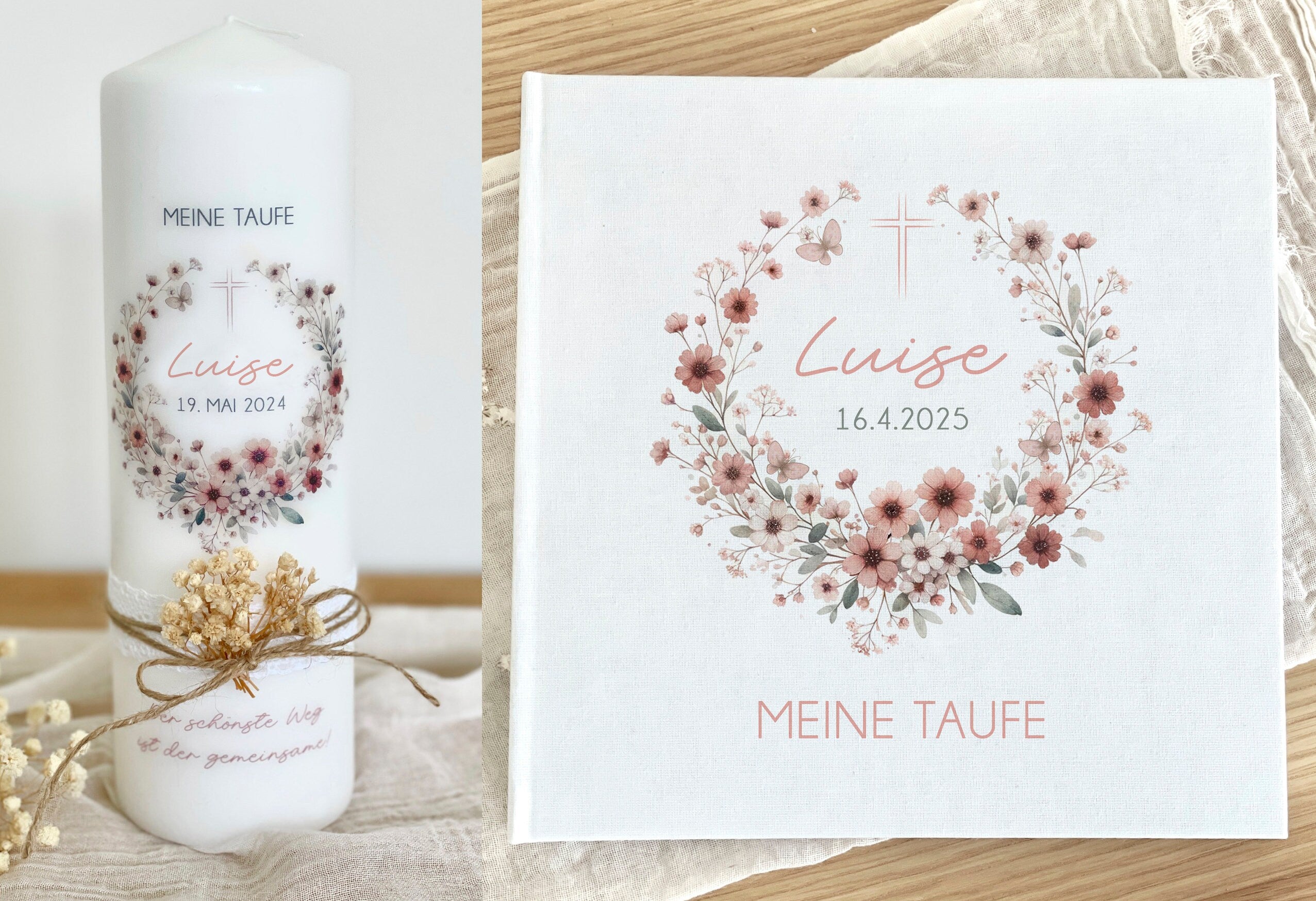 Taufkerze Luise mit Trockenblumen – Beige – Kerze + Gästebuch
#v-kerze-gaestebuch