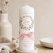 Taufkerze Jule mit Blumenkranz & Schleife – Rosa